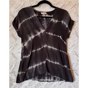 Raven + Lily Blouse Top Women's Size‎ Small Black Dark Gray 100% Silk V-Neck